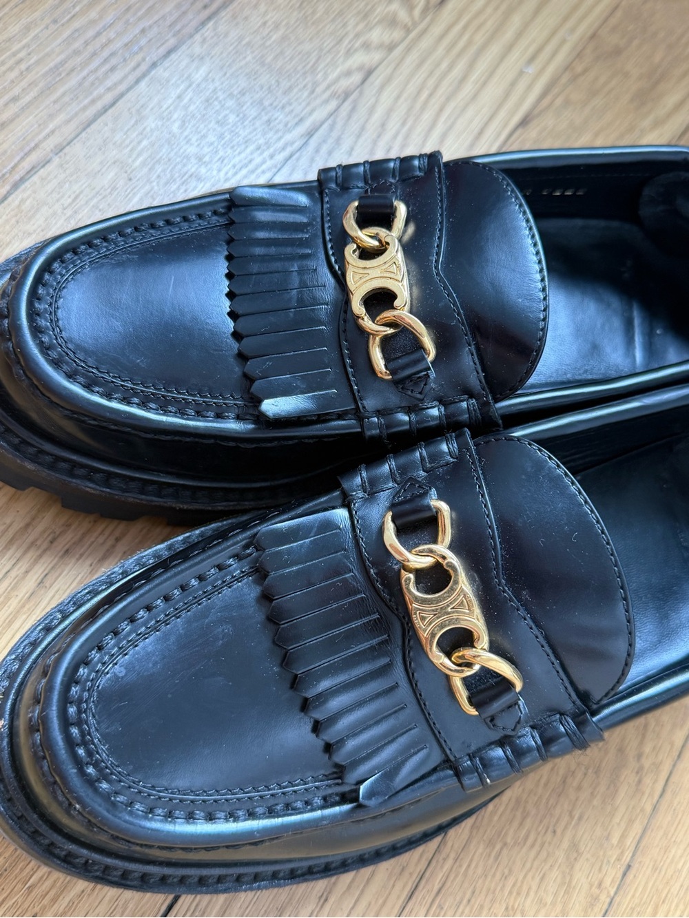CELINE MARGARET LOAFER WITH TRIOMPHE IN POLISHED BLACK